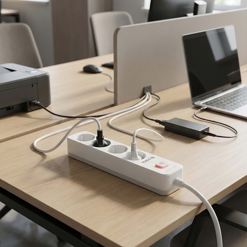 S-link SPG401S 1.5m 1.5mm 100% Bakır 750 Joule 4 lü Anahtarlı Akım Korumalı Priz