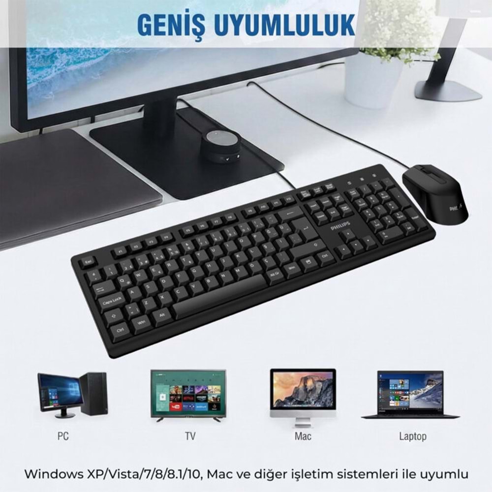 Phılıps SPT6234B USB Kablolu Türkçe Q Klavye & Mouse Set Siyah