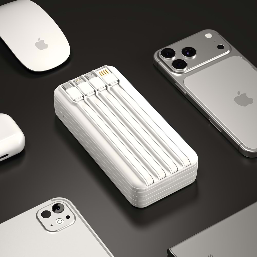 S-link IP-G220 20000mAh PD20W+QC3.0 Dahili Kablolu Beyaz LCD Taşınabilir Pil Şarj Cihazı Powerbank