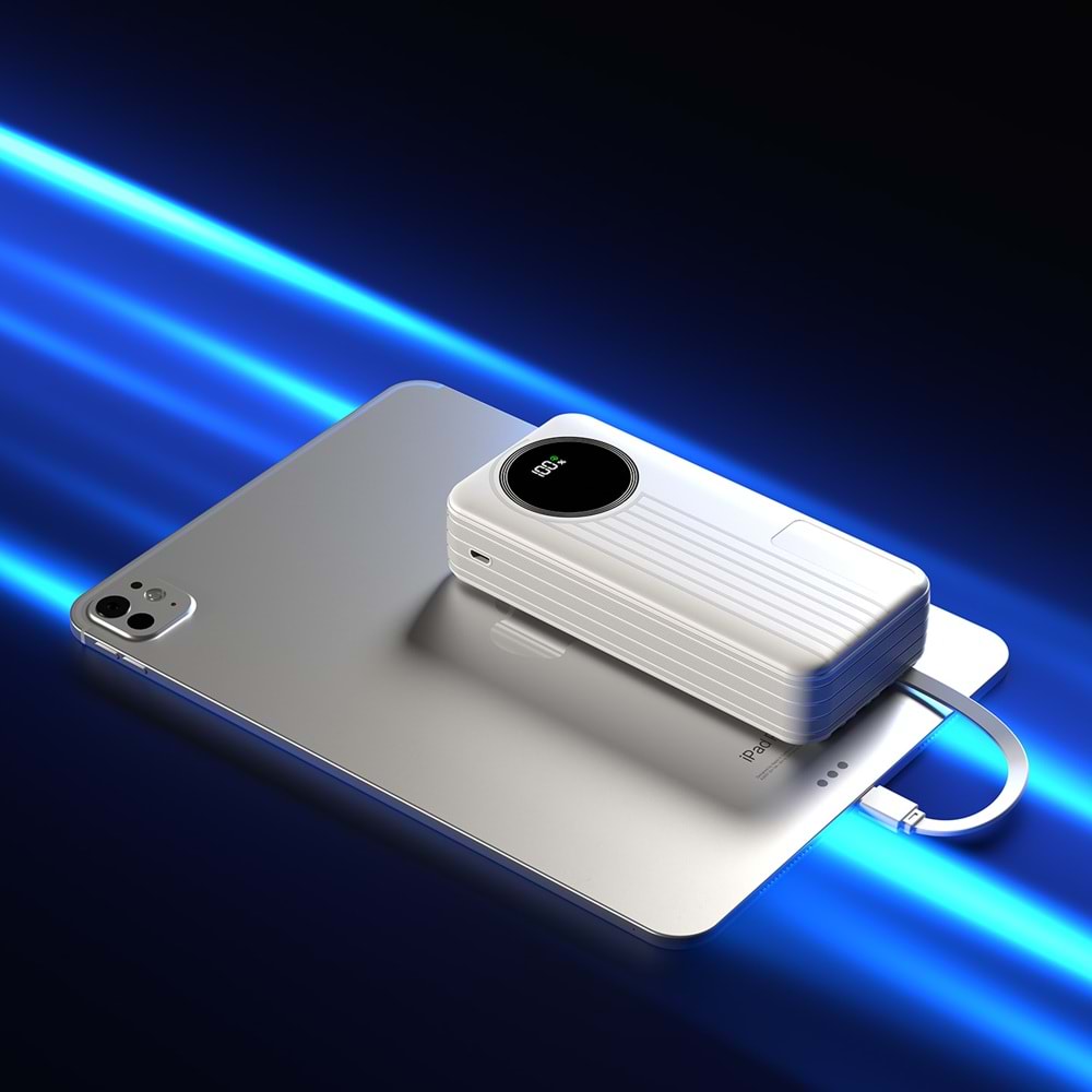 S-link IP-G220 20000mAh PD20W+QC3.0 Dahili Kablolu Beyaz LCD Taşınabilir Pil Şarj Cihazı Powerbank