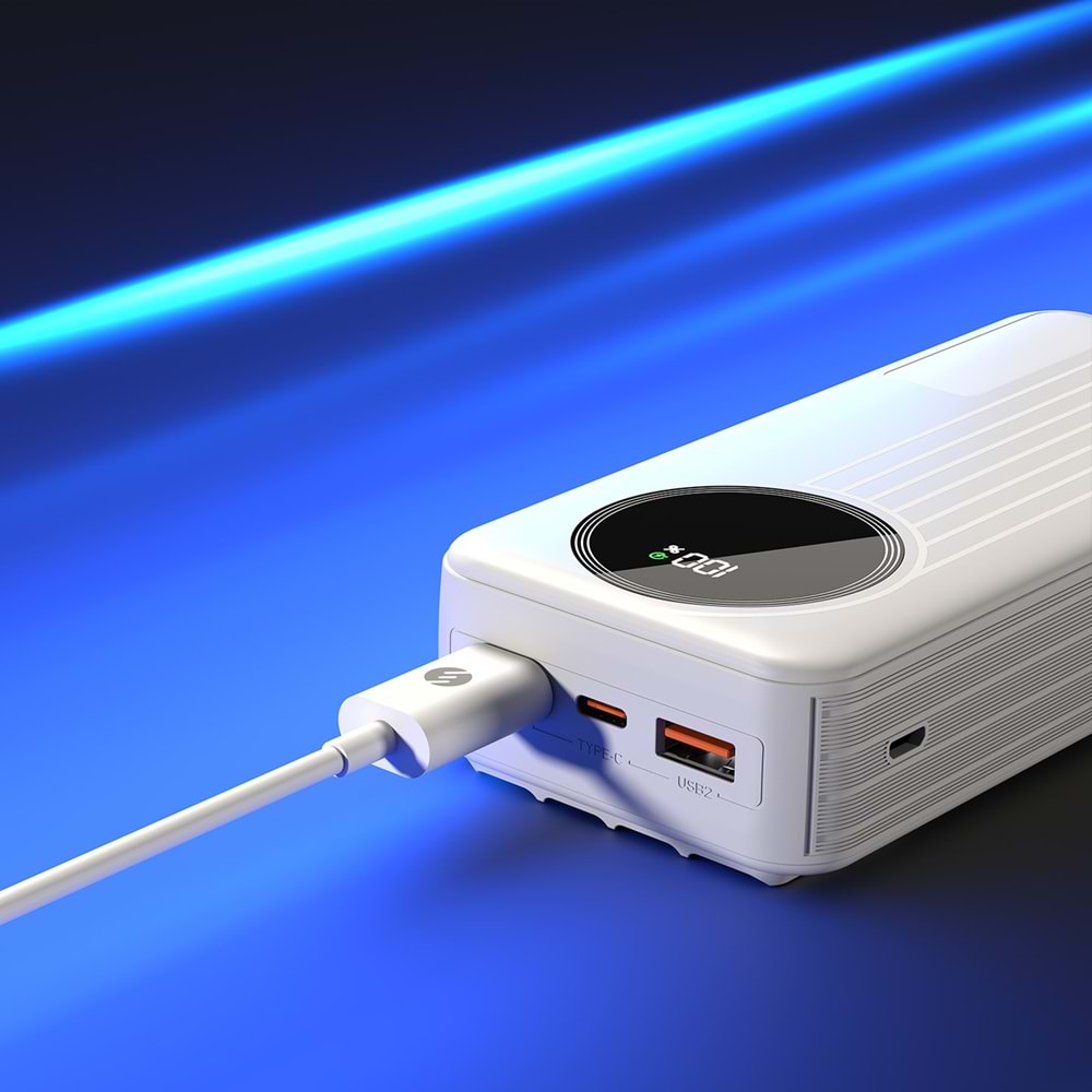 S-link IP-G220 20000mAh PD20W+QC3.0 Dahili Kablolu Beyaz LCD Taşınabilir Pil Şarj Cihazı Powerbank