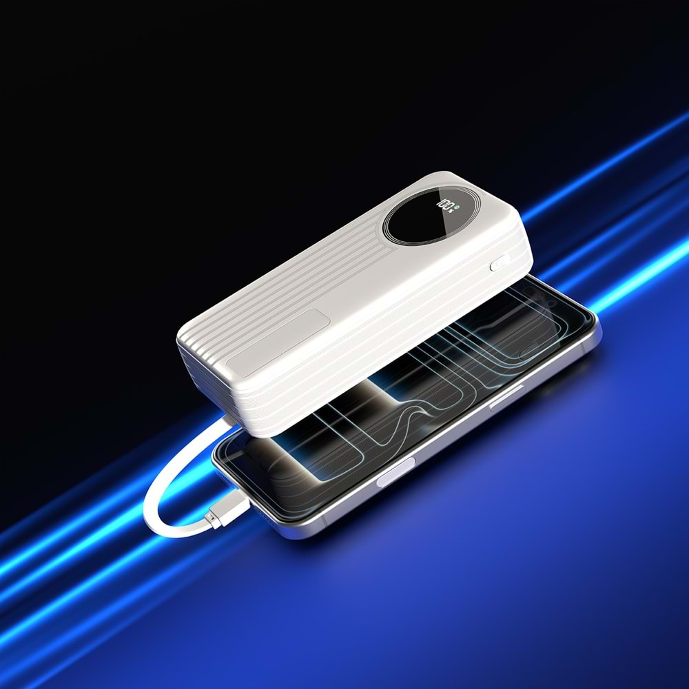 S-link IP-G220 20000mAh PD20W+QC3.0 Dahili Kablolu Beyaz LCD Taşınabilir Pil Şarj Cihazı Powerbank