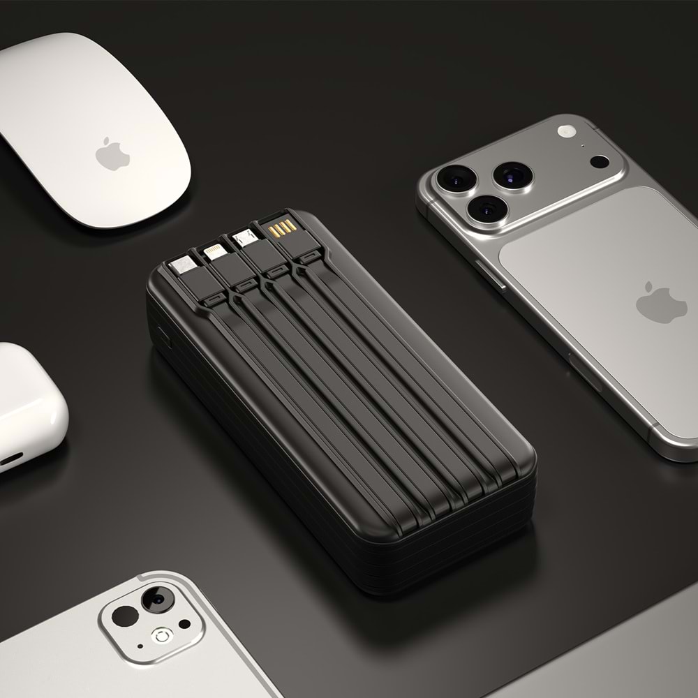 S-link IP-G220 20000mAh PD20W+QC3.0 Dahili Kablolu Siyah LCD Taşınabilir Pil Şarj Cihazı Powerbank