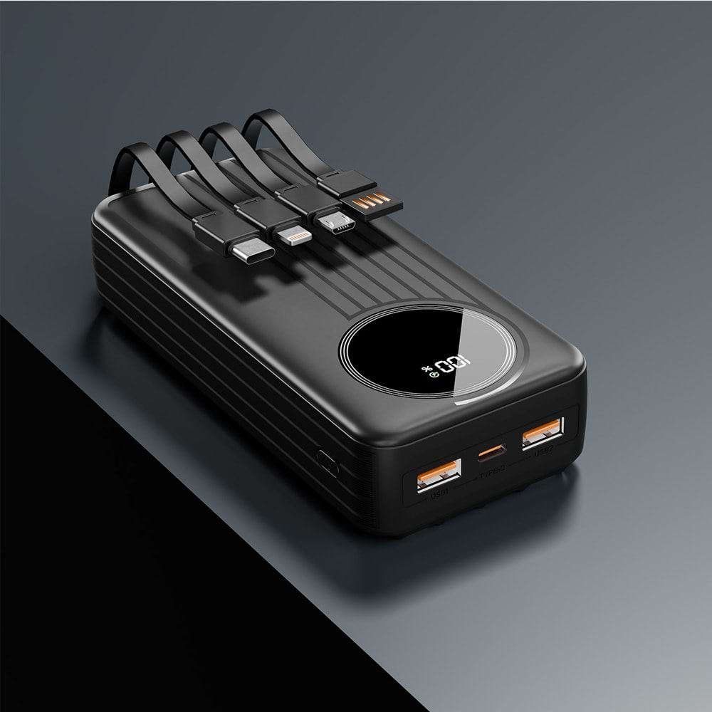 S-link IP-G220 20000mAh PD20W+QC3.0 Dahili Kablolu Siyah LCD Taşınabilir Pil Şarj Cihazı Powerbank