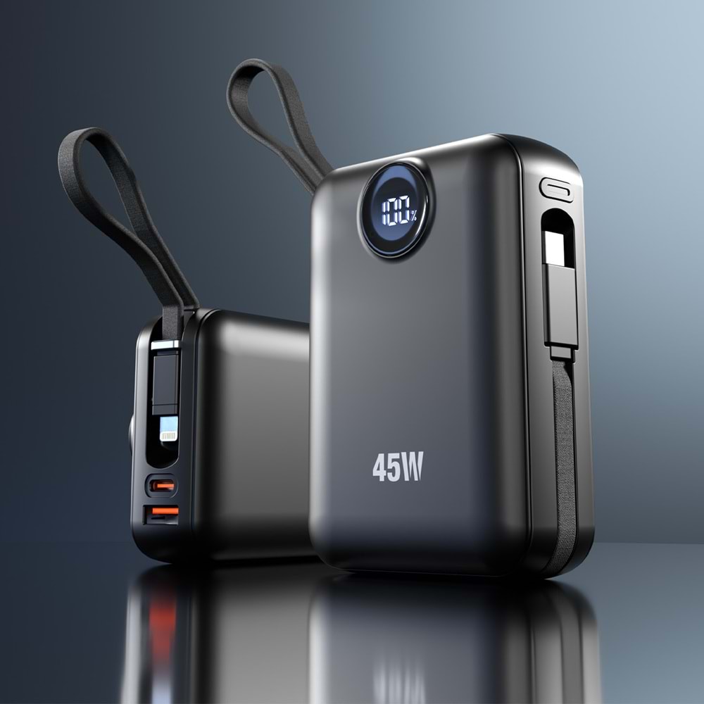 S-link G450 20000mAh PD45W+QC3.0 Dahili Kablolu Siyah LCD Taşınabilir Pil Şarj Cihazı Powerbank