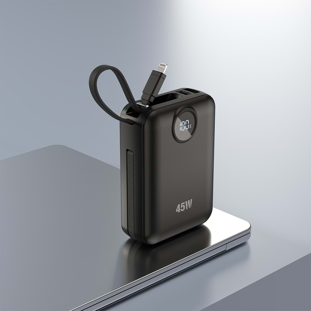 S-link G450 20000mAh PD45W+QC3.0 Dahili Kablolu Siyah LCD Taşınabilir Pil Şarj Cihazı Powerbank