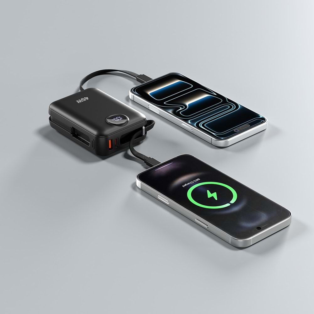 S-link G450 20000mAh PD45W+QC3.0 Dahili Kablolu Siyah LCD Taşınabilir Pil Şarj Cihazı Powerbank