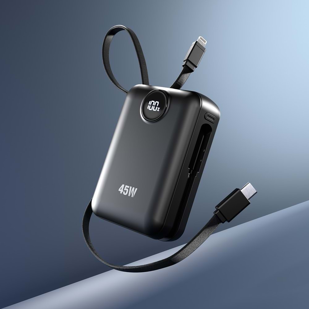 S-link G450 20000mAh PD45W+QC3.0 Dahili Kablolu Siyah LCD Taşınabilir Pil Şarj Cihazı Powerbank