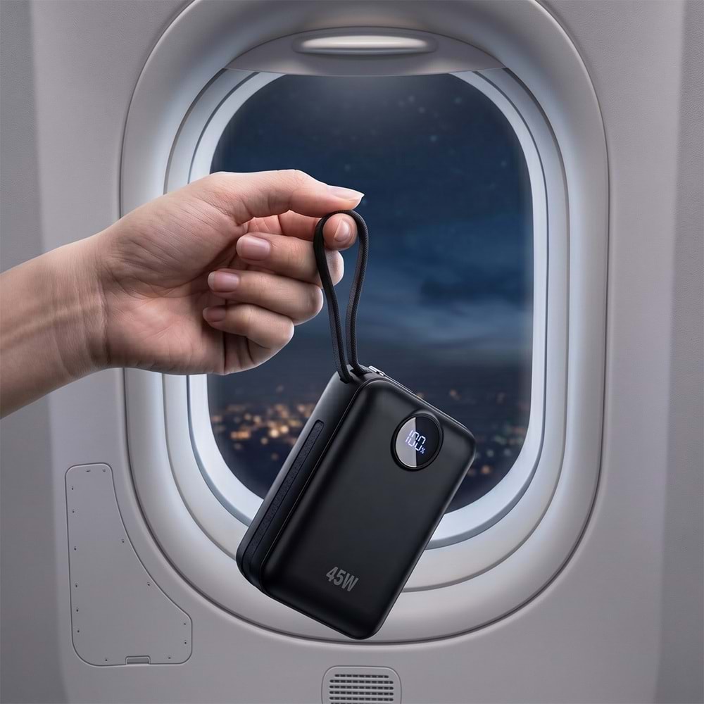 S-link G450 20000mAh PD45W+QC3.0 Dahili Kablolu Siyah LCD Taşınabilir Pil Şarj Cihazı Powerbank