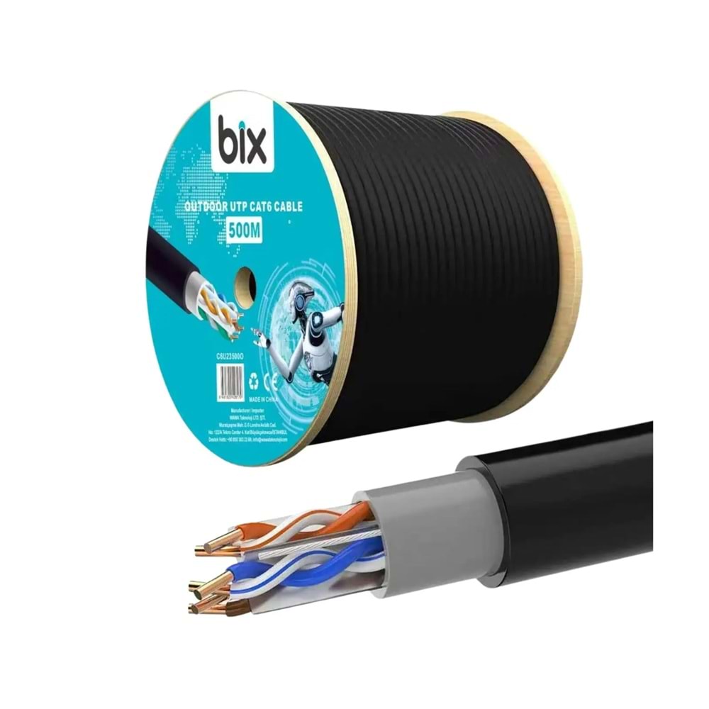 Bix C6U23500O-1 Outdoor UTP CAT6 4Pair x 1/0.57mm CCA PVC+PE JACKET 500M/Roll Ethernet Kablosu