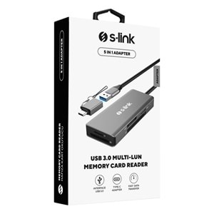 S-link SL-CR51 Type-C ve USB3.0 CF, SD, M2, Micro SD, MS 5 in 1 Metal Kart Okuyucu