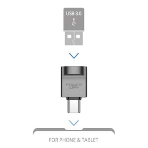 Powerway XO20 3,0 Gümüş USB F to Type C M Metal Gövdeli OTG Çevirici