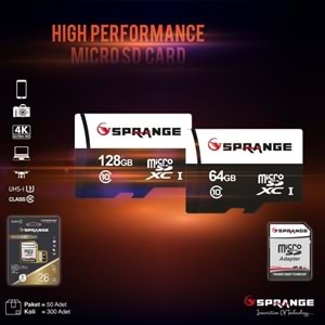 Sprange SM-64 64 GB Class10 Micro SDXC UHS-3 4K HD Ultra Hafıza Kartı