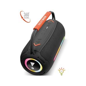 Powerway BEATBOX Siyah Led Işıklı Dayanıklı Ses Bombası Usb Sd Aux FM Radyo Bluetooh Hoparlör