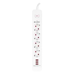S-link SPG403U 1.5m 1.5mm 100% Bakır 750 Joule 3 Usb 5V2.4A 4lü Anahtarlı Akım Korumalı Priz