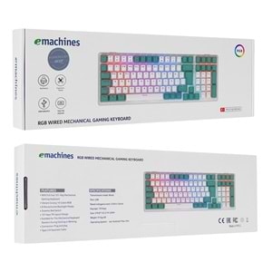 Acer eMachines EAK100 Yeşil/Beyaz USB RGB Backlight RED SWITCH Mekanik Q 100 Tuşlu Compact Gaming Klavye