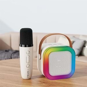 Mikado MD-27BT Naos Krem USB+TF+Bluetooth Destekli Wireless Karaoke Mikrofonlu 5W 800mAh Taşınabilir Speaker