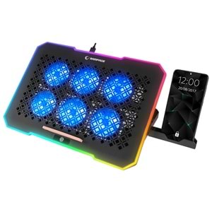 Rampage S48 FREEZ Siyah 10 Mode RGB 70*70*10MM*6 Adet Fan 9''-17'' Notebook Soğutucu Stand