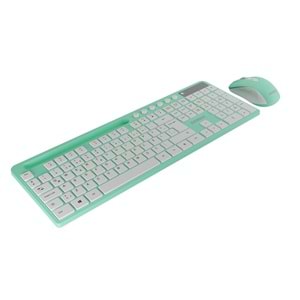 Everest KM-730 Yeşil/Beyaz Kablosuz Q Multimedia Klavye + Mouse Set