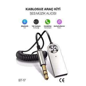 Concord BT-17 Kablosuz Aux Bluetooth 5.3 Araç Kiti Telefon Müzik Dinleme Tak Çalıştır