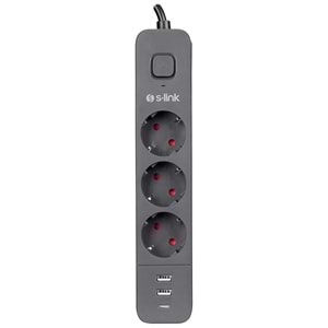 S-link SPG03TC 2 Usb +1Type C 5V2.4A 1.5m 3x1.00mm 100% Bakır 750Joule 3 lü Anahtarlı Akım Korumalı Beyaz Priz