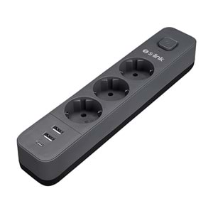 S-link SPG03TC 2 Usb +1Type C 5V2.4A 1.5m 3x1.00mm 100% Bakır 750Joule 3 lü Anahtarlı Akım Korumalı Beyaz Priz