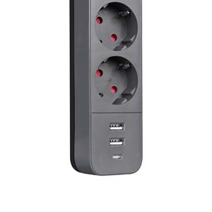 S-link SPG03TC 2 Usb +1Type C 5V2.4A 1.5m 3x1.00mm 100% Bakır 750Joule 3 lü Anahtarlı Akım Korumalı Beyaz Priz