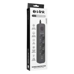 S-link SPG03TC 2 Usb +1Type C 5V2.4A 1.5m 3x1.00mm 100% Bakır 750Joule 3 lü Anahtarlı Akım Korumalı Beyaz Priz