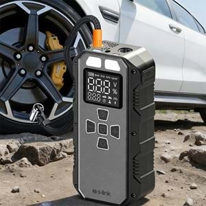 S-Link AKT2027 Koyu Gri 8000mAh 150 Psi 4 in1 Powerbank+ LED IşıkLastik Sisirme Ve Akü Takviye cihazı