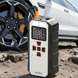 S-Link AKT2027 Gümüş 8000mAh 150 Psi 4 in1 Powerbank+ LED IşıkLastik Sisirme Ve Akü Takviye cihazı