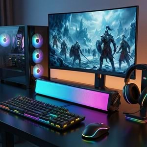Mikado MD-S605 2x2 Aux Bağlantılı 5Wx2CH RGB Ledli Oyuncu Siyah USB Sound Bar Speaker Hoparlör
