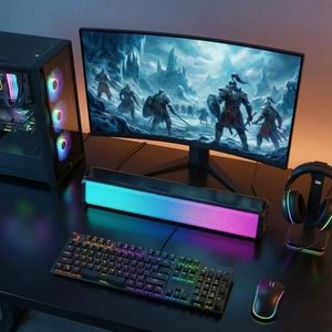 Mikado MD-S605 2x2 Aux Bağlantılı 5Wx2CH RGB Ledli Oyuncu Siyah USB Sound Bar Speaker Hoparlör