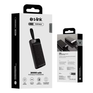 S-link P300 30000mAh PD22.5W+QC3.0 18W Siyah LCD Taşınabilir Pil Şarj Cihazı Powerbank