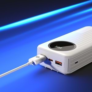 S-link IP-G220 20000mAh PD20W+QC3.0 Dahili Kablolu Beyaz LCD Taşınabilir Pil Şarj Cihazı Powerbank