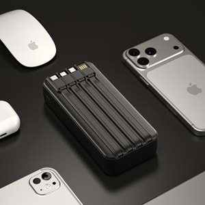 S-link IP-G220 20000mAh PD20W+QC3.0 Dahili Kablolu Siyah LCD Taşınabilir Pil Şarj Cihazı Powerbank