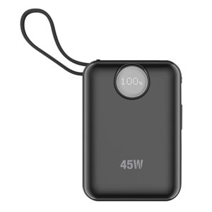 S-link G450 20000mAh PD45W+QC3.0 Dahili Kablolu Siyah LCD Taşınabilir Pil Şarj Cihazı Powerbank