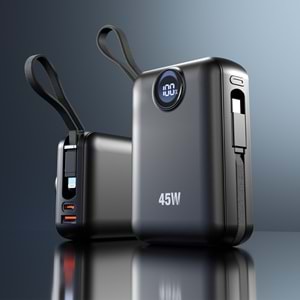 S-link G450 20000mAh PD45W+QC3.0 Dahili Kablolu Siyah LCD Taşınabilir Pil Şarj Cihazı Powerbank