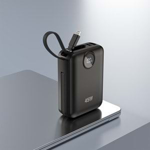 S-link G450 20000mAh PD45W+QC3.0 Dahili Kablolu Siyah LCD Taşınabilir Pil Şarj Cihazı Powerbank