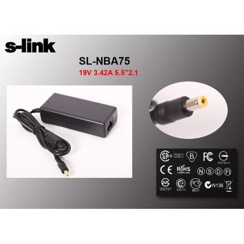 S-link SL-NBA75 65W 19V 3.42A 5.5*2.1 Acer Netbook Standart Adaptör