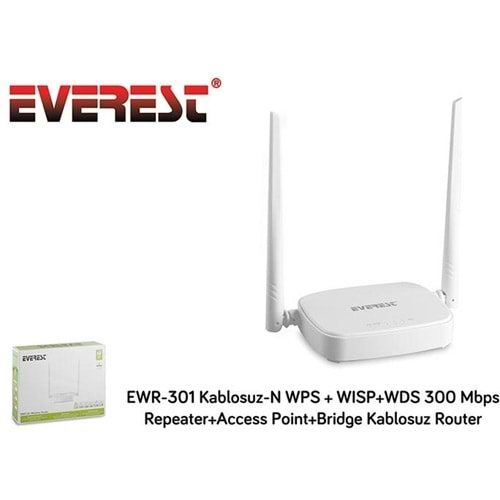 Everest EWR-301 Kablosuz-N WPS + WISP+WDS 300 Mbps Repeater+Access Point+Bridge Kablosuz Router