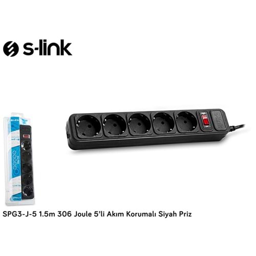S-link SPG3-J-5 1.5mt 306Joule 5Li Akım Kor. Siyah Priz