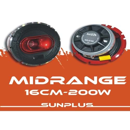 Sunplus MD-6160 16cm 200 Watt Mıdrange Oto Hoparlör (2'li Takım)