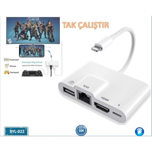 Concord BYL-022 Iphone Şarj Hdmı Usb 3.0 RJ45 Usb Lan 100 Mhz Çevirici