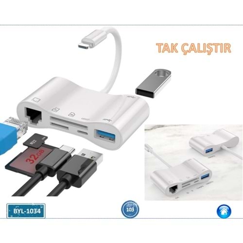 Concord BYL-1034 İphone Şarj Usb 3.0 Kart Okucuyu RJ45 Usb Lan Çevirici 100Mhz