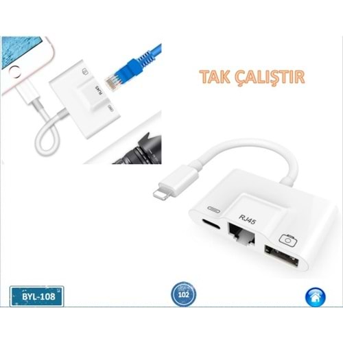 Concord BYL-108 İphone Şarj USB RJ45 USB Lan 1000 Mhz Gigabit Çevirici
