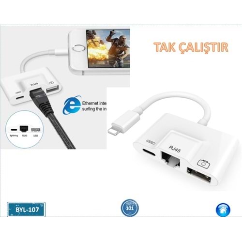 Concord BYL-107 Iphone Şarj Usb RJ45 Usb Lan Çevirici 100 Mhz
