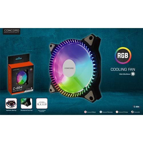 Concord C-894 RGB Kasa Soğutucu Fanı