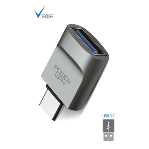 Powerway XO20 3,0 Gümüş USB F to Type C M Metal Gövdeli OTG Çevirici