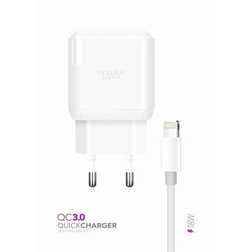 Powerway QCL30 (qc 3.0) Iphone 18w Hızlı Şarj Lightning Ios Şarj Cihazı (kablo Dahil) Tüm Cihazlarla Uyumlu