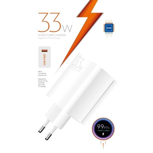 Powerway M33S Süper Turbo 33W Hızlı Şarj Adaptörü Gan Teknoloji Usb Şarj Başlığı Universal Uyumluluk